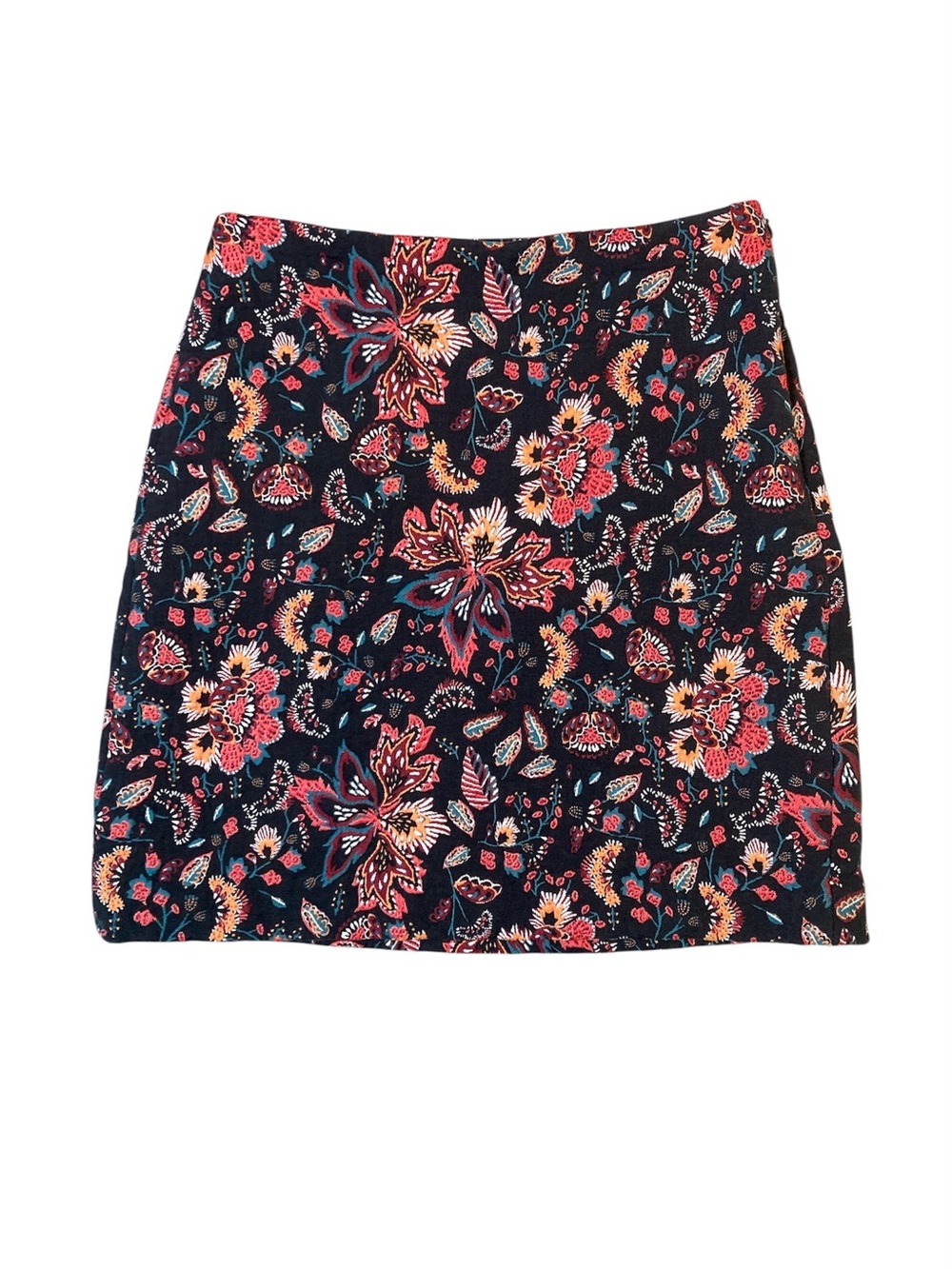 LOFT Pencil Skirt Black with Pink & Red Embroidered   Floral Size 0P - Picture 7 of 9